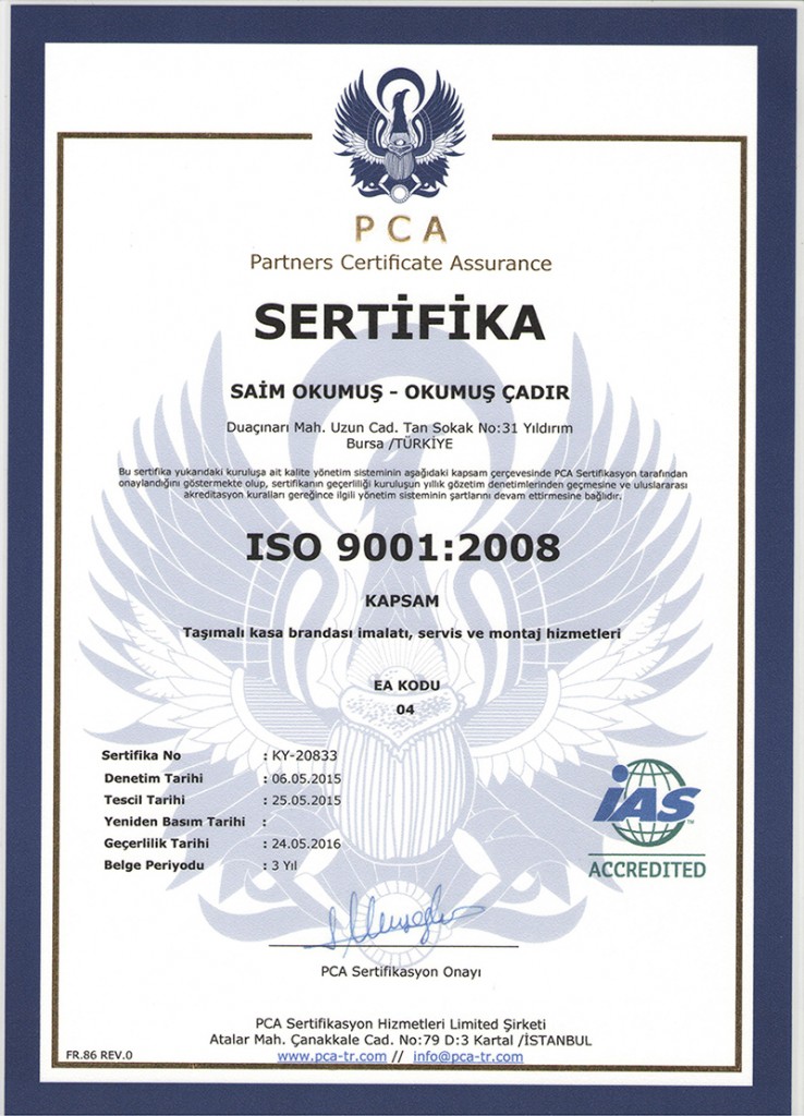 Okumuş Branda ISO 9001:2008 Sertifikası